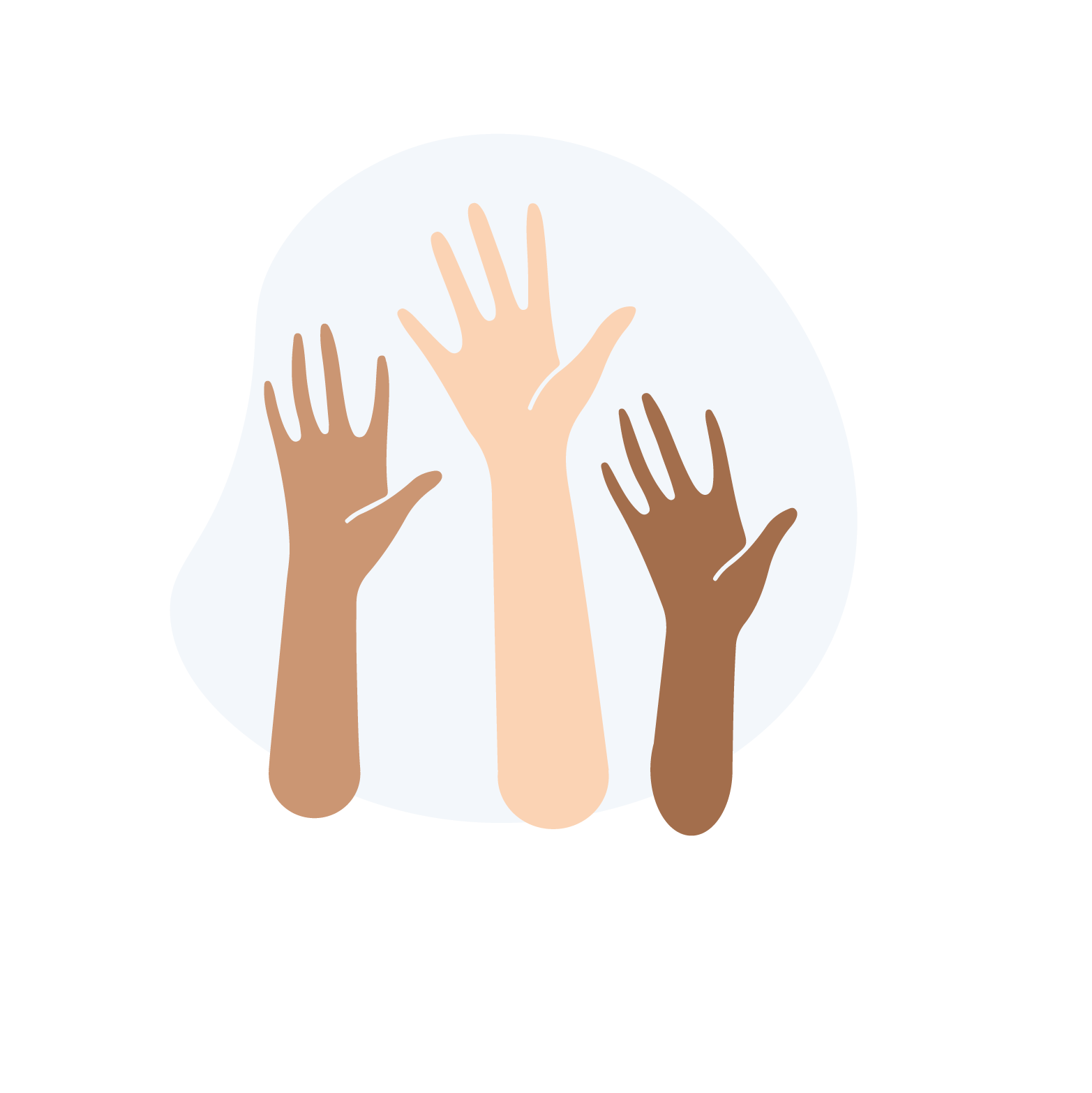 Tre arme med hænderne i vejret