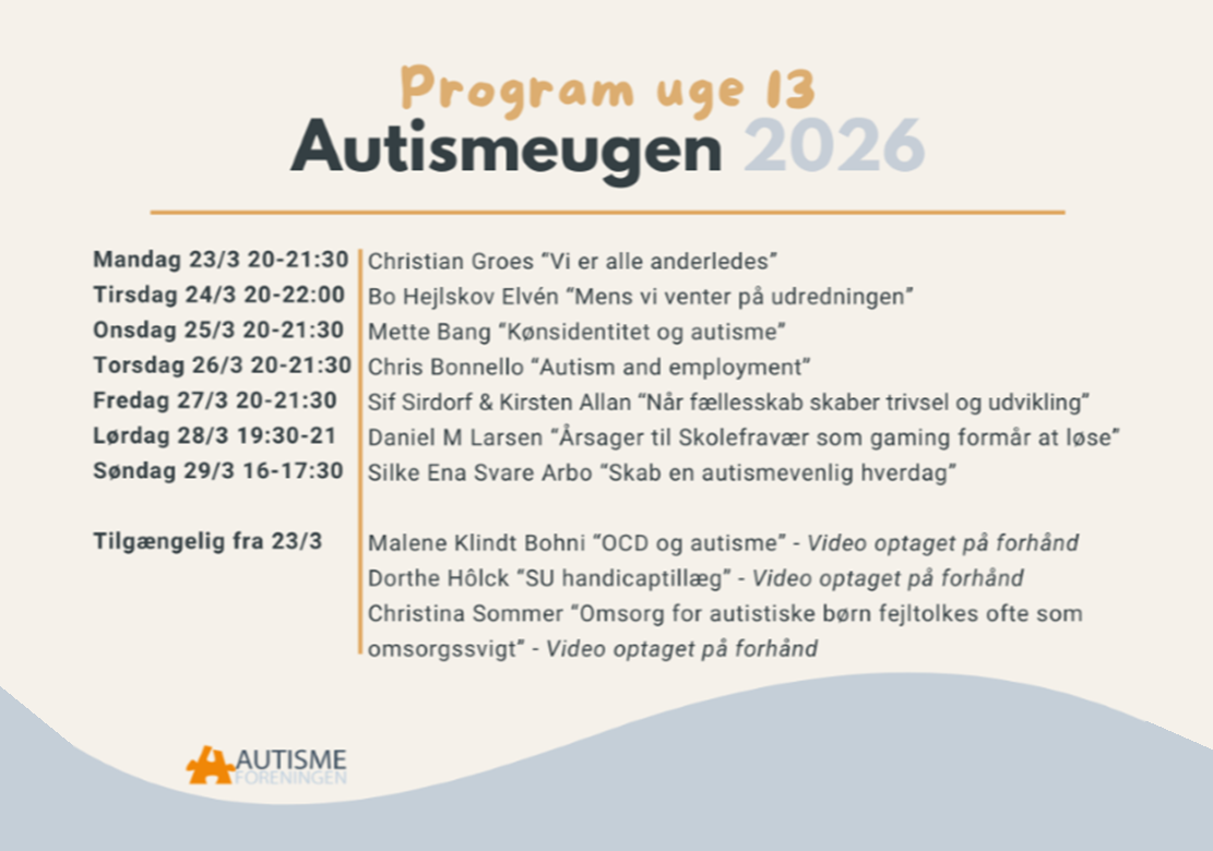 Autismeugens program trykt på beige baggrund og med Autismeforeningens logo forneden