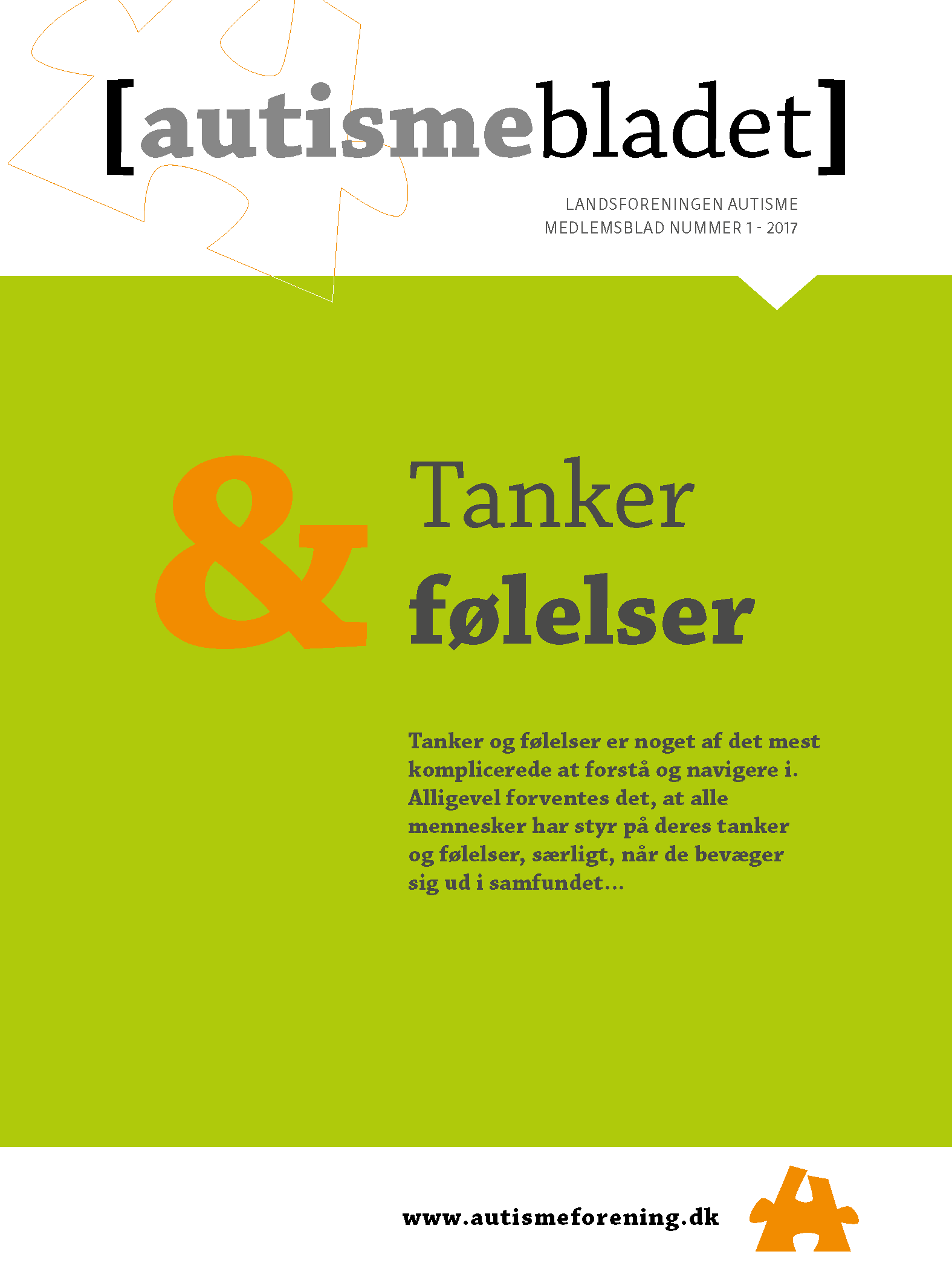 Forsiden af Autismebladet 2017 nummer 1 med temaet Tanker og følelser