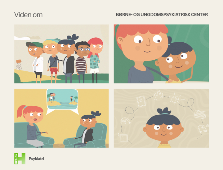 Illustration bestående af 4 tegneseriebilleder fra BUCs animationsfilm