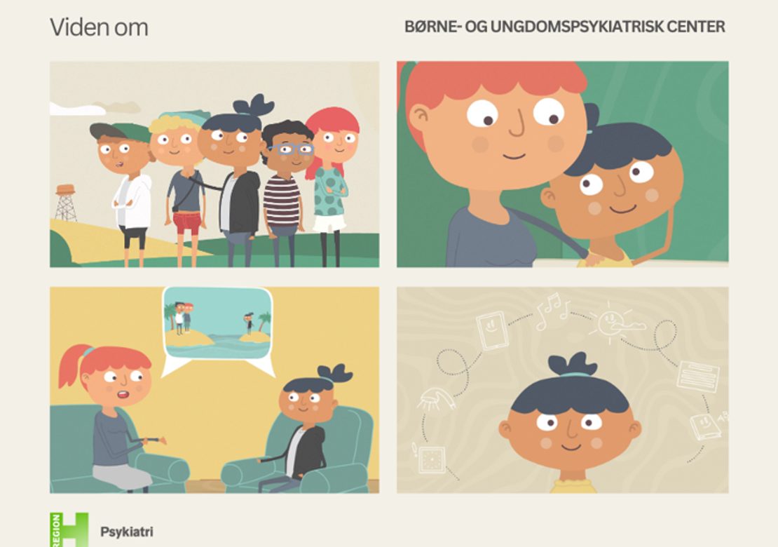 Illustration bestående af 4 tegneseriebilleder fra BUCs animationsfilm