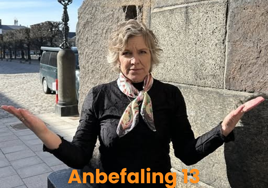 Autismeforeningens formand, Karina Bundgaard. Nedenfor teksten: Anbefaling 13.