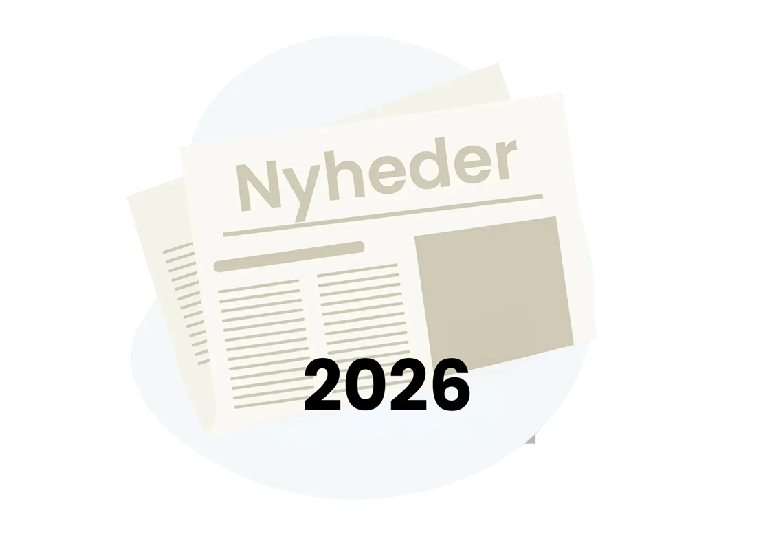 Grafik: En avis i  baggrunden og årstallet 2026 i forgrunden