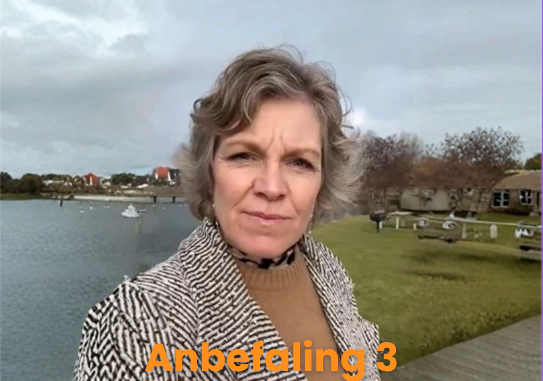 Autismeforeningens formand, Karina Bundgaard. Nedenfor teksten: Anbefaling 3.