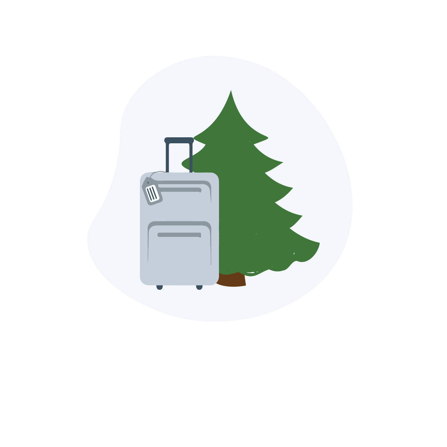 En kuffert og et juletræ