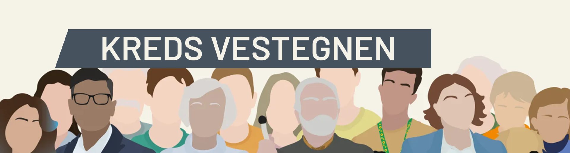 Illustration af mange mennesker. Ovenover teksten: Kreds Vestegnen