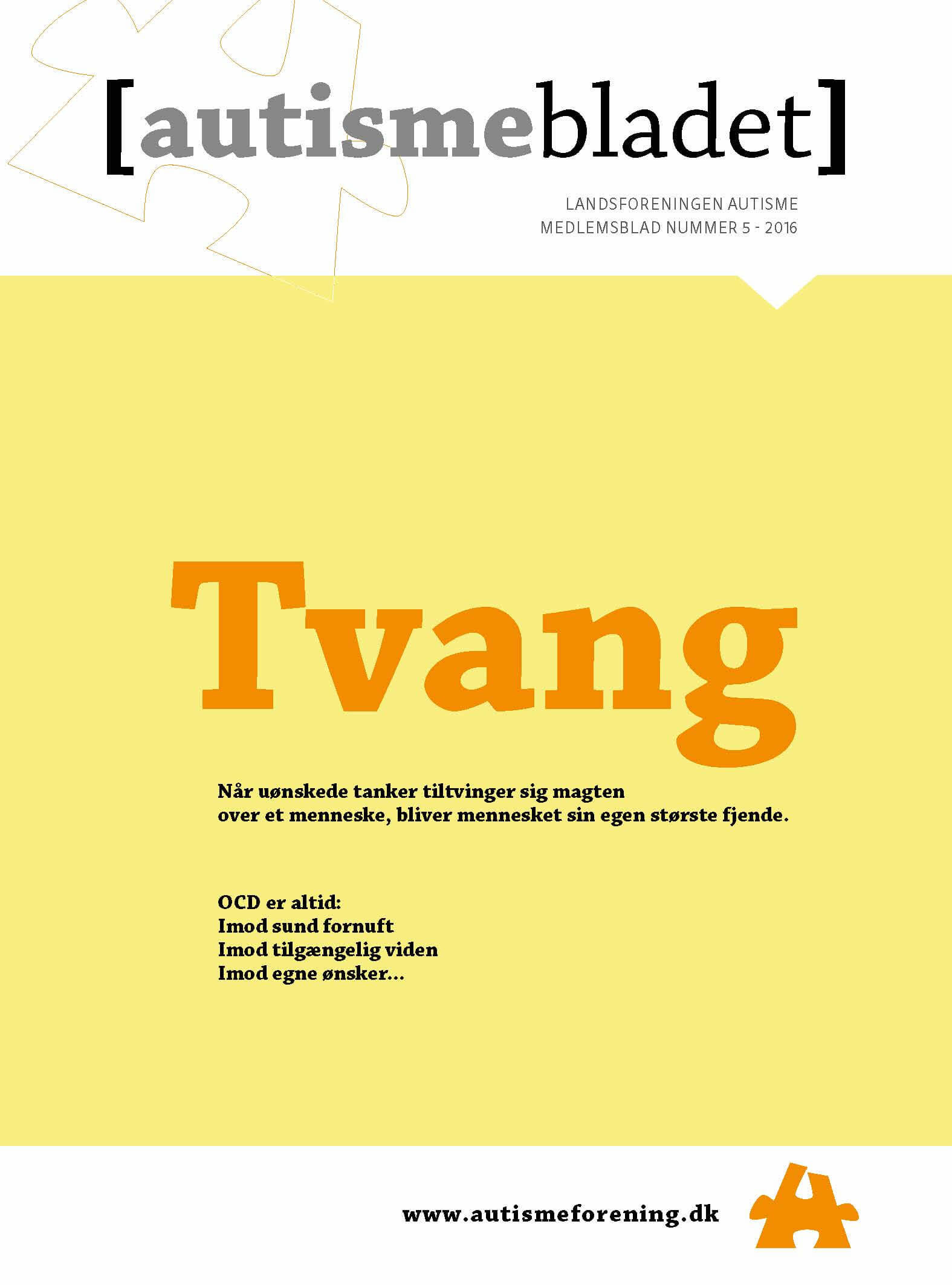 Forside af Autismebladet 2016, nr 5 med temaet: Tvang