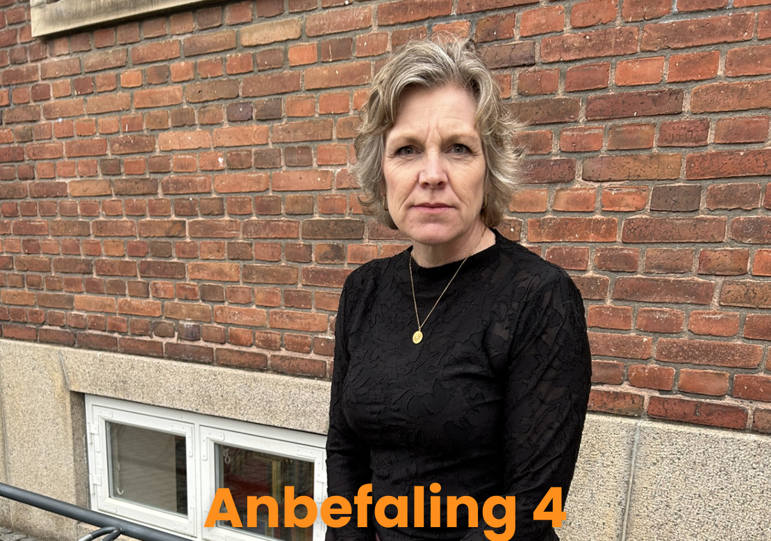 Autismeforeningens formand, Karina Bundgaard. Nedenfor teksten: Anbefaling 4.