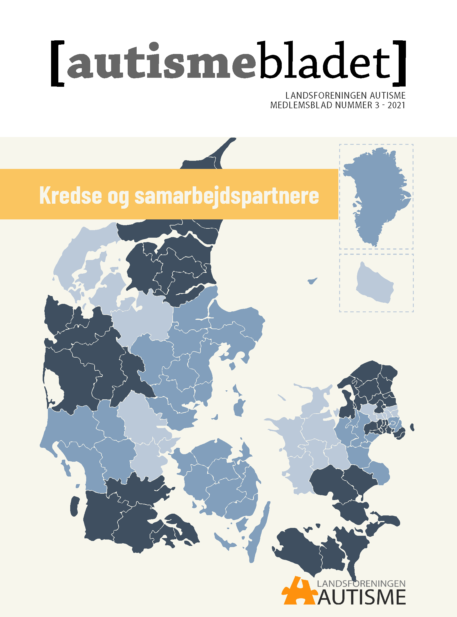 Forside af Autismebladet 2021 nr. 3 med temaet "Kredse og samarbejdspartnere"