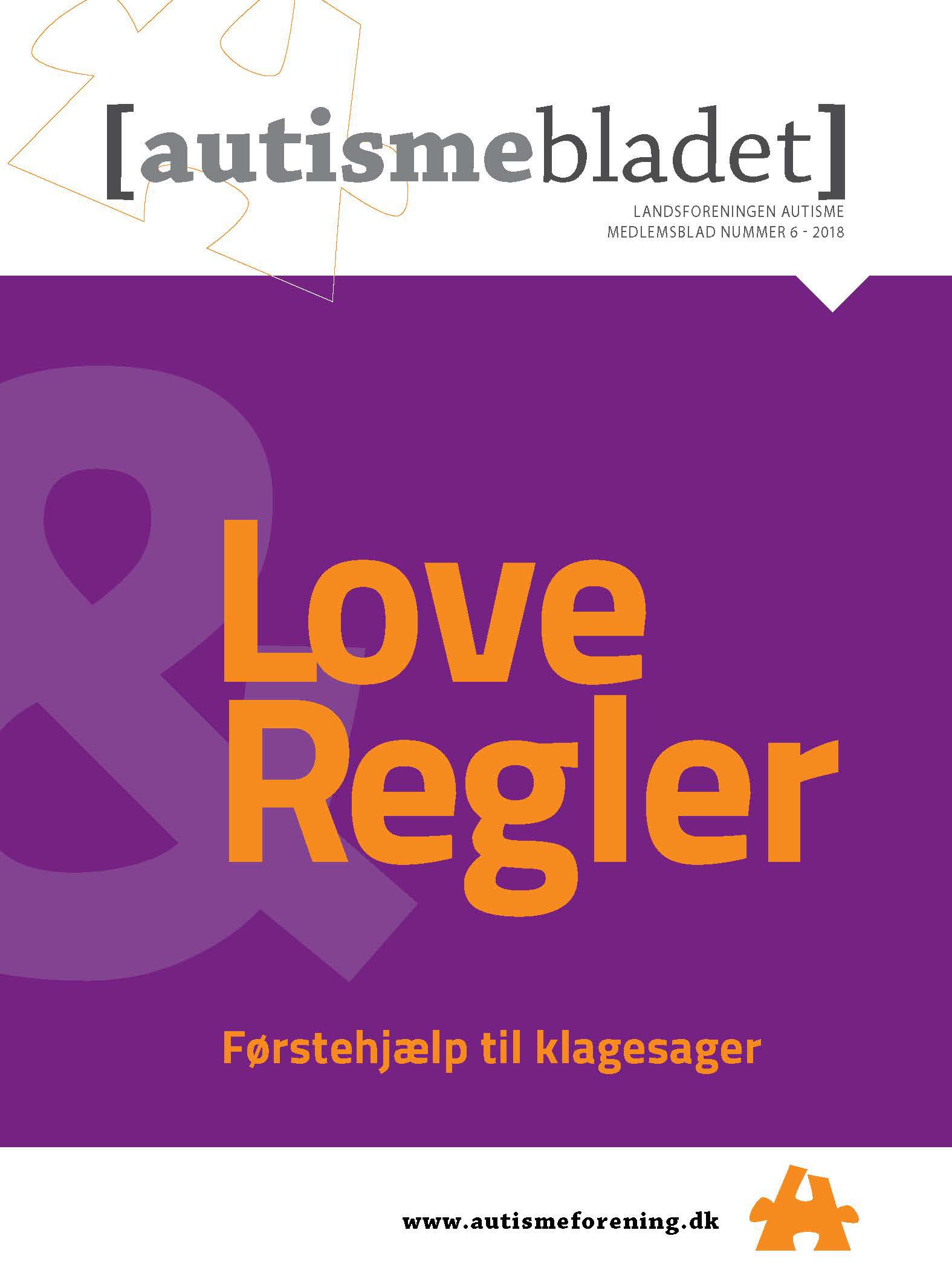Forside af Autismebladet 2018, nr. 6 med temaet Love og regler