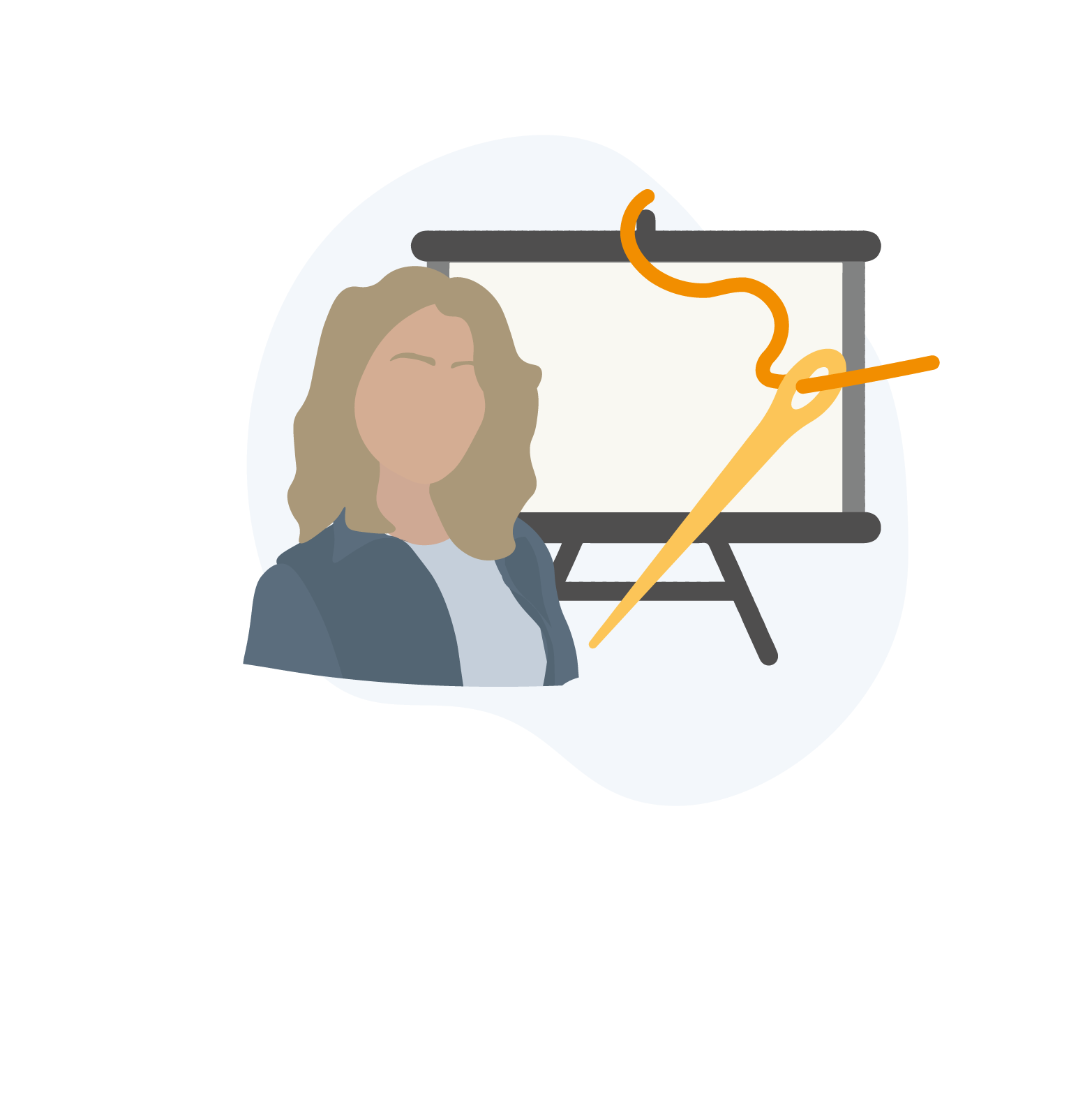 Person foran presentation med nål med tråd