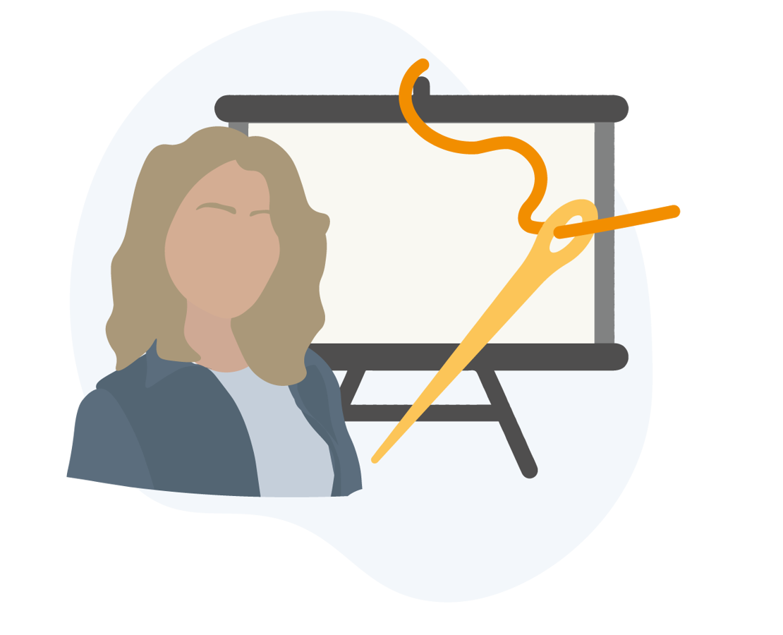 Person foran presentation med nål med tråd