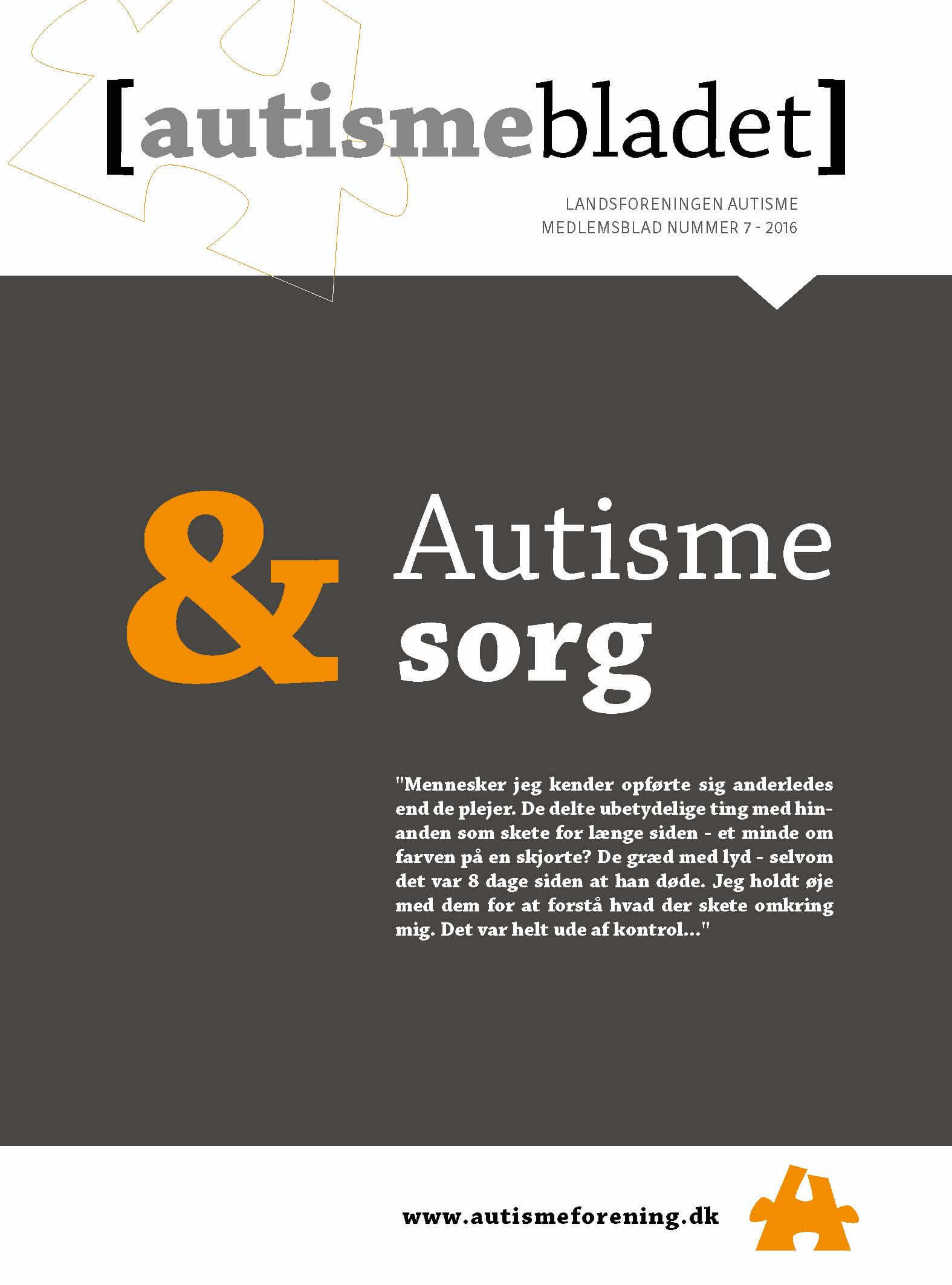 Forside af Autismebladet 2016, nr. 7, tema: autisme og sorg