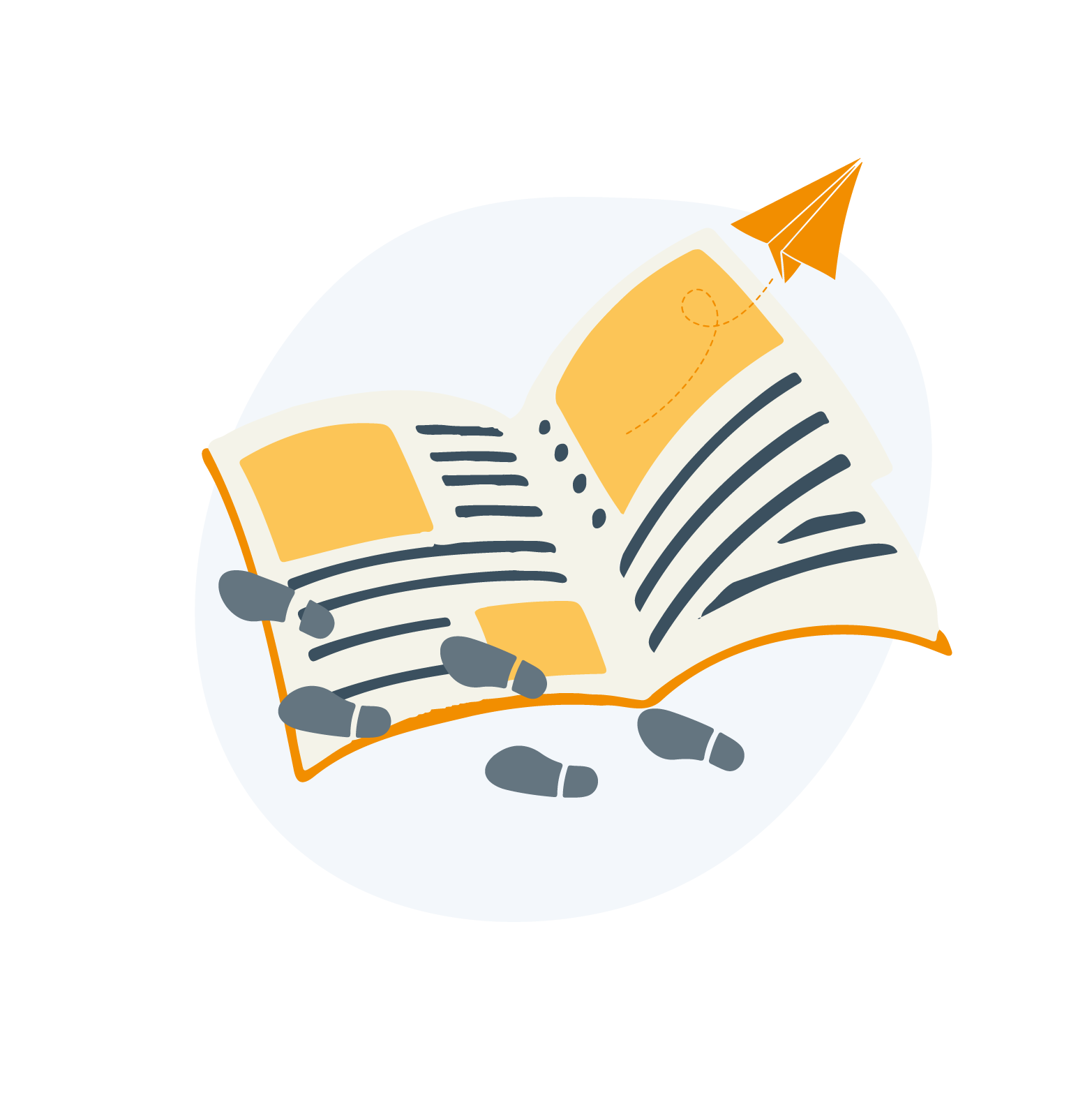 Magasin med papirfly og fodspor