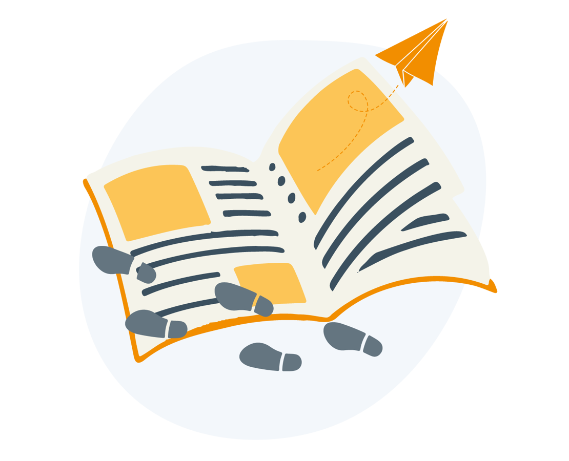 Magasin med papirfly og fodspor