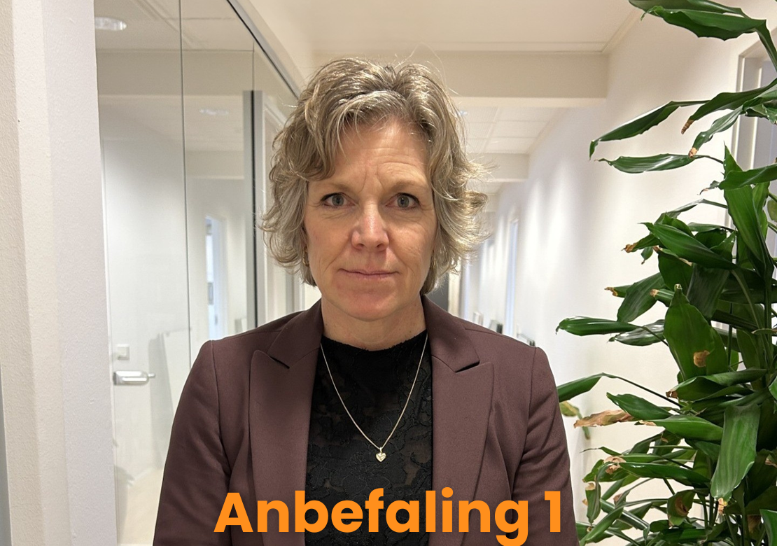 Autismeforeningens formand, Karina Bundgaard. Nedenfor teksten: Anbefaling 1.