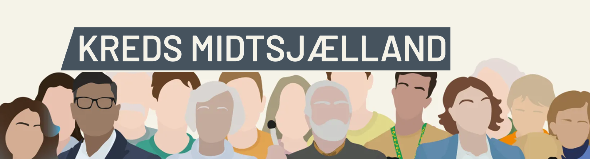 Illustration af mange mennesker. Ovenover teksten: Kreds Midtsjælland