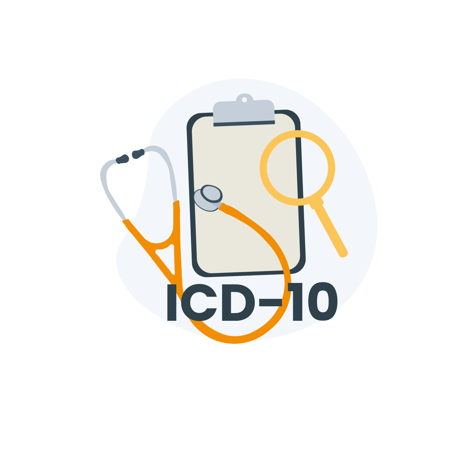 Et clipboard med et forstørrelsesglas og stetoskop