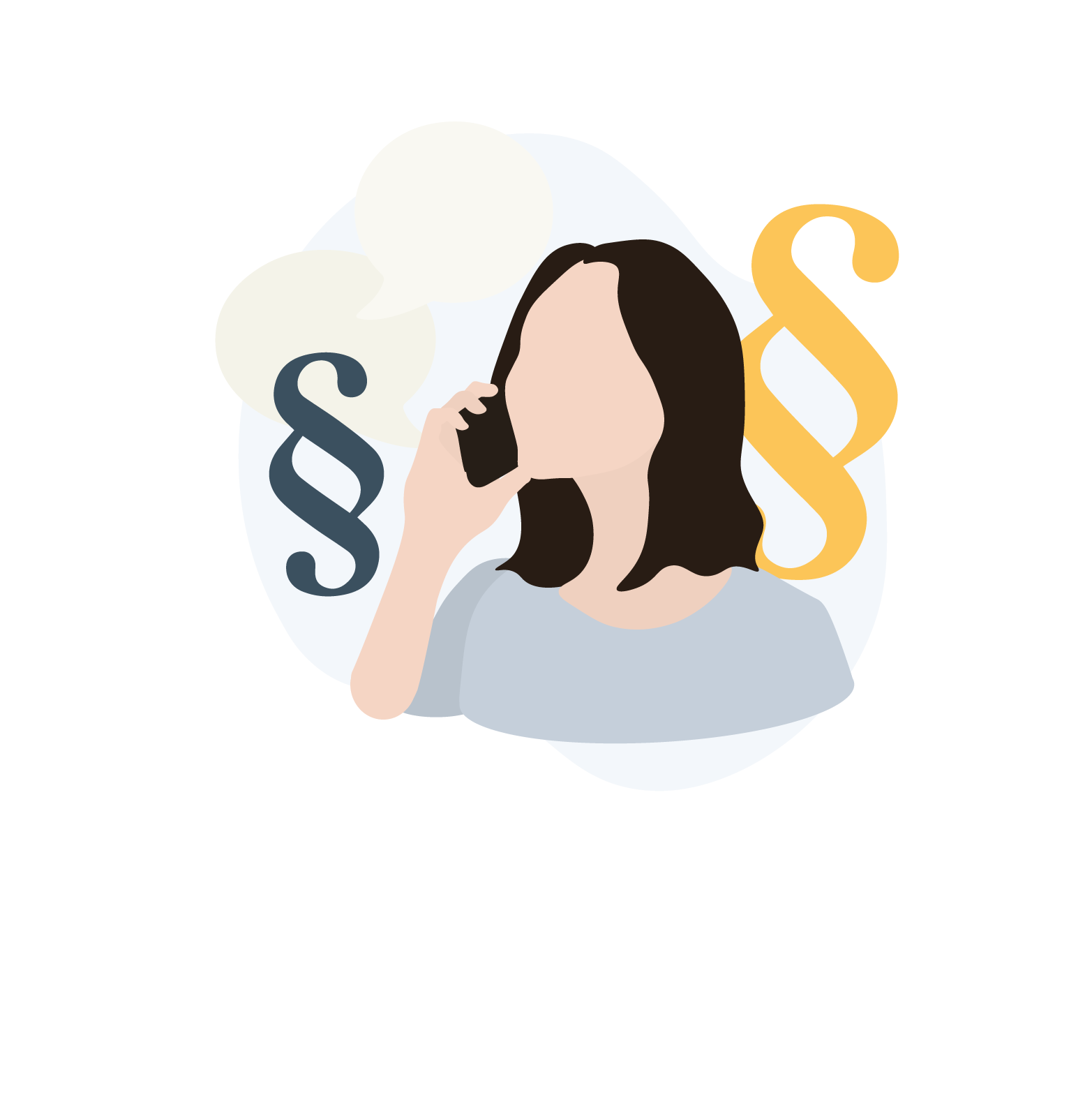 En kvinde taler i telefon med paragraftegn og talebobler