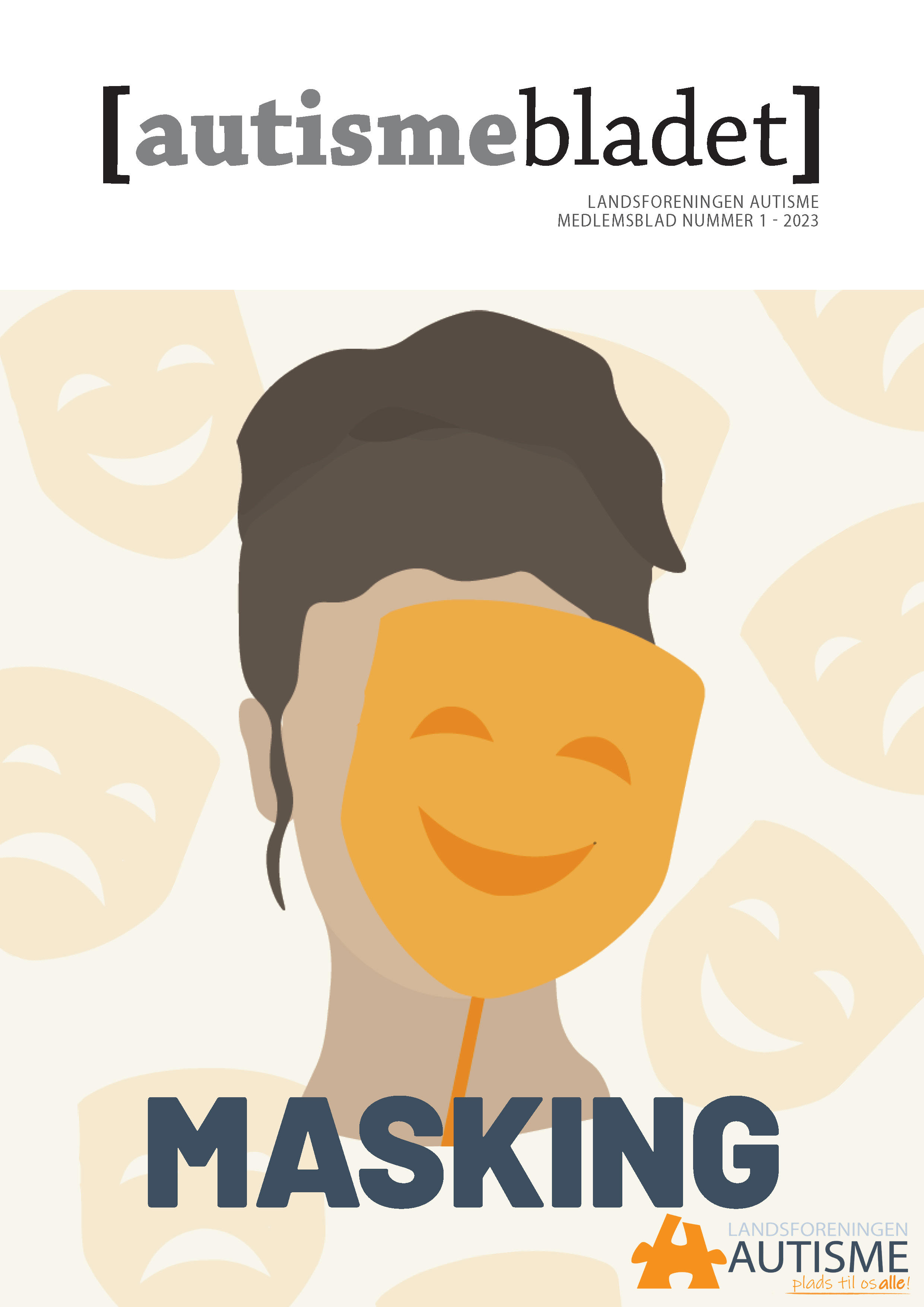 Forsiden af Autismebladet 2023 nummer 1 med temaet "Maskering"