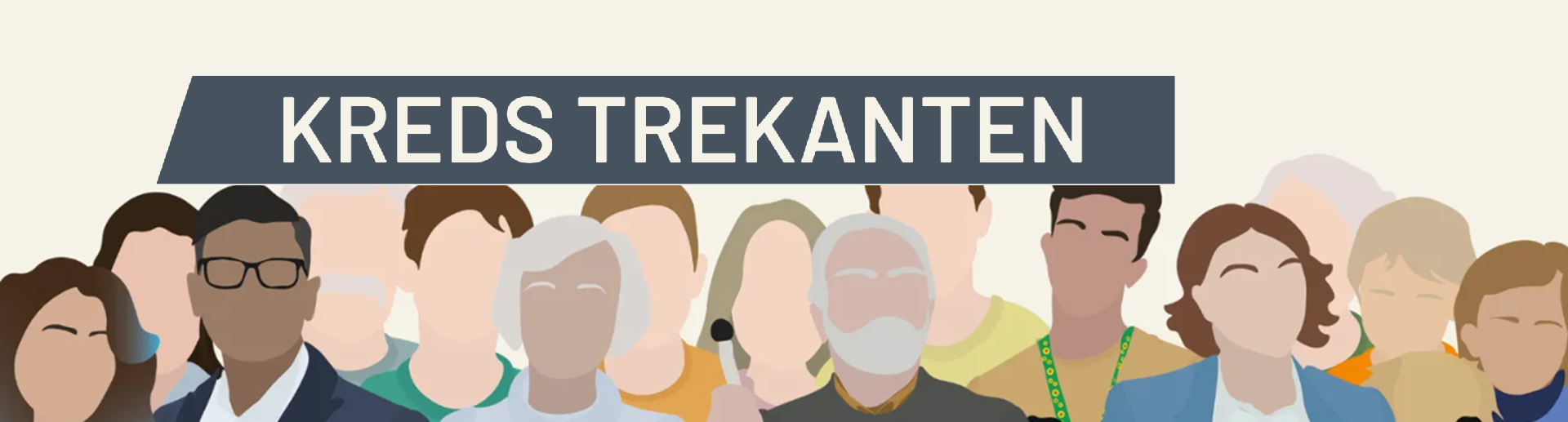 Illustration af mange mennesker. Ovenover teksten: Kreds Trekanten