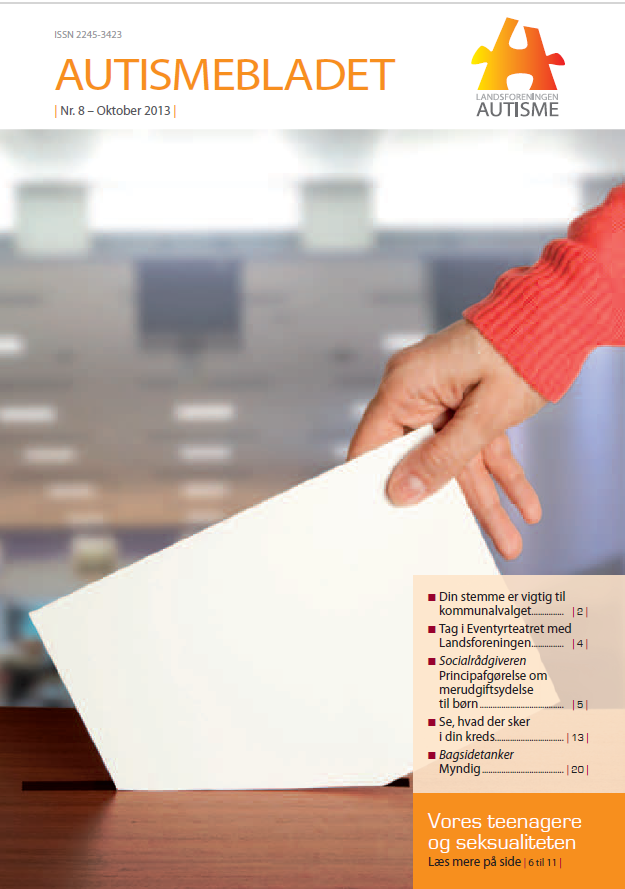 Forside af Autismebladet 2013, nr. 8, tema: Teenager og seksualitet