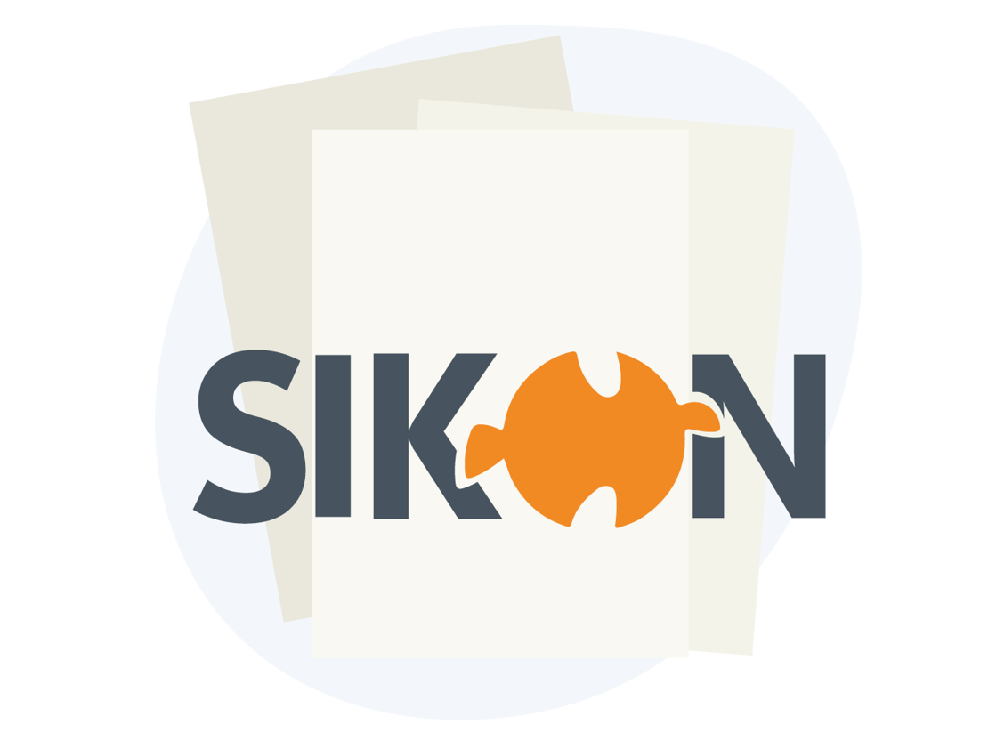 Sikon Logo med en bunke af papirer