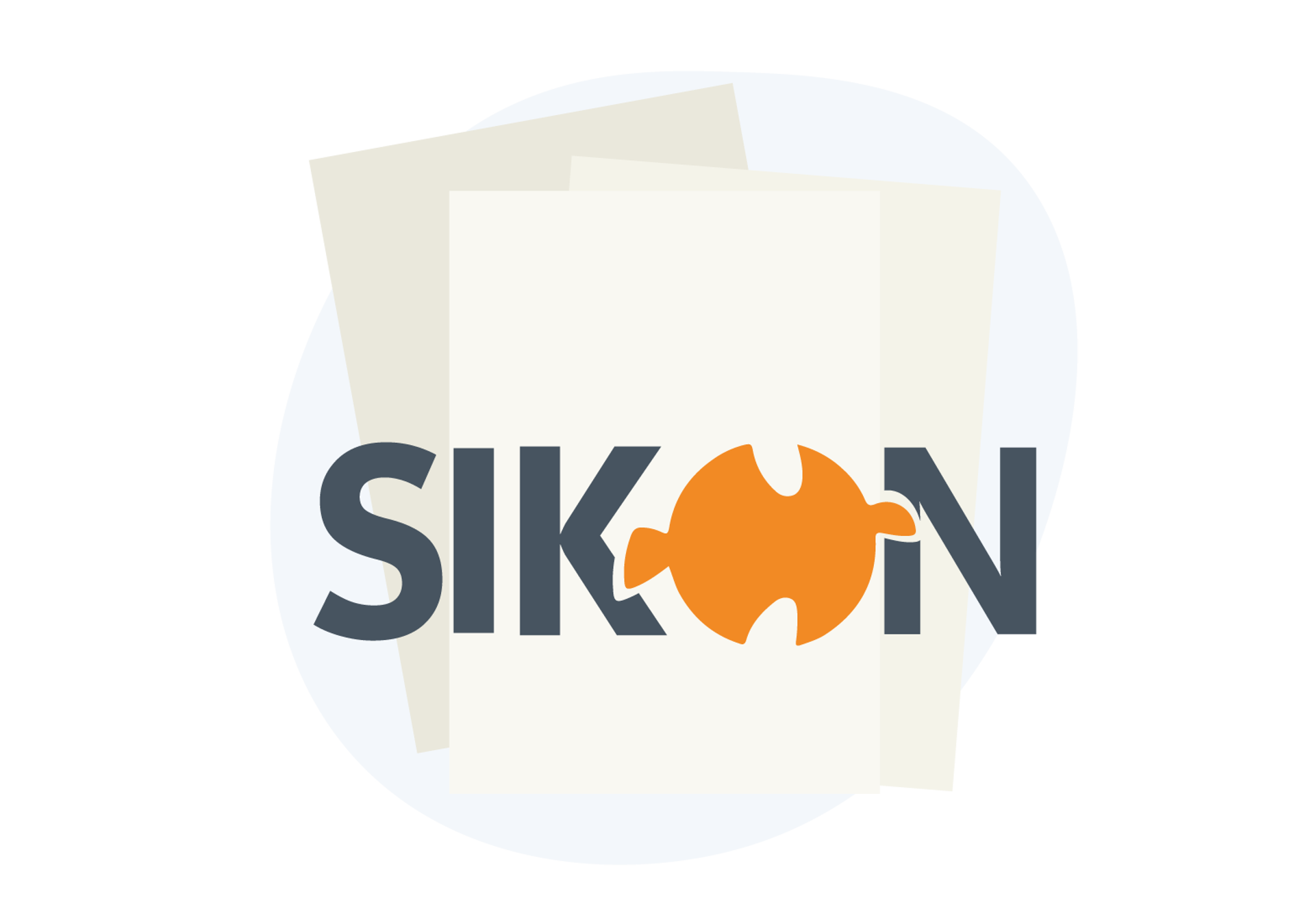 Sikon Logo med en bunke af papirer