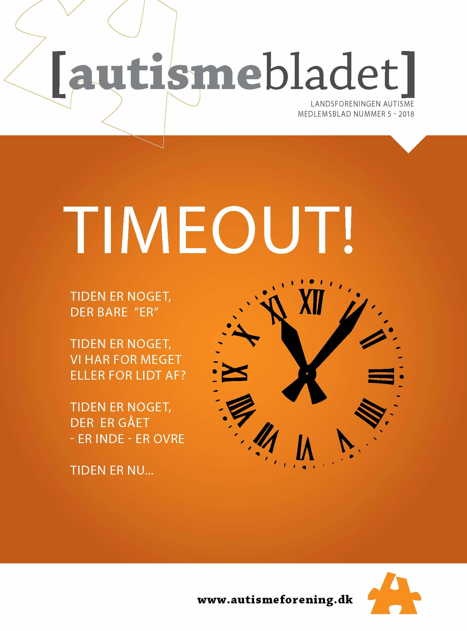 Forside af Autismebladet 2018, nr 5 med temaet: Tidsforståelse