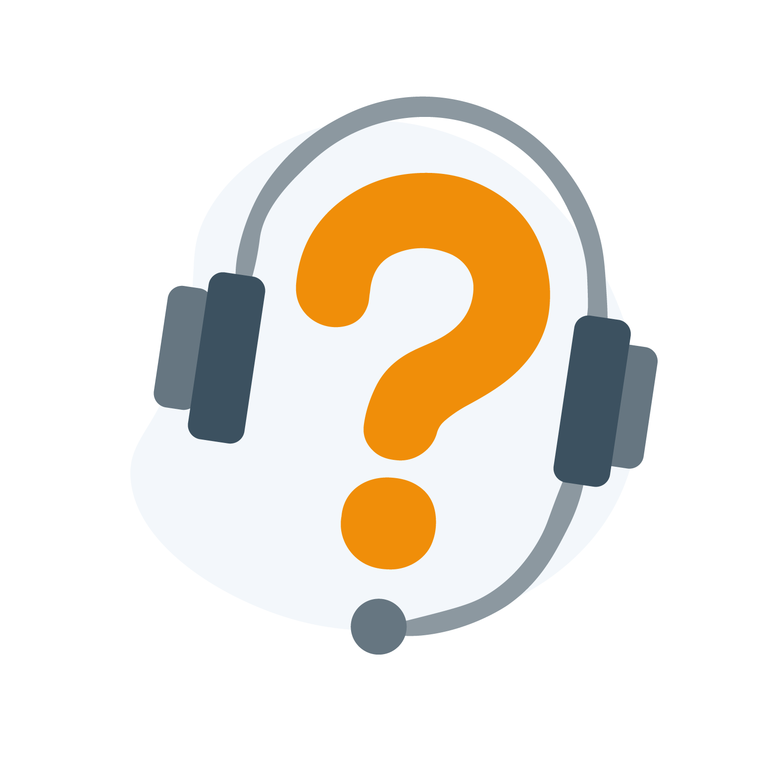 Orange spørgsmålstegn med headset på