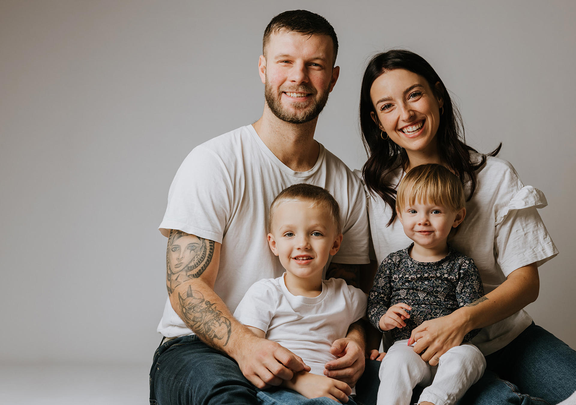 Billede af Maria Mainz, hendes mand og to børn.