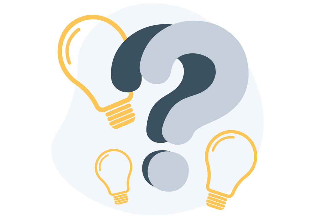 Et spørgsmålstegn med lyspære rundt om