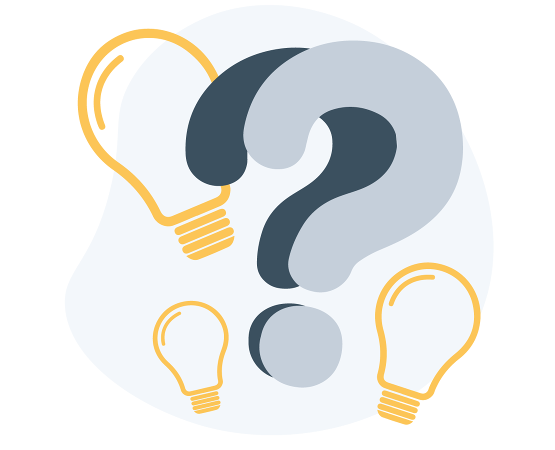 Et spørgsmålstegn med lyspære rundt om