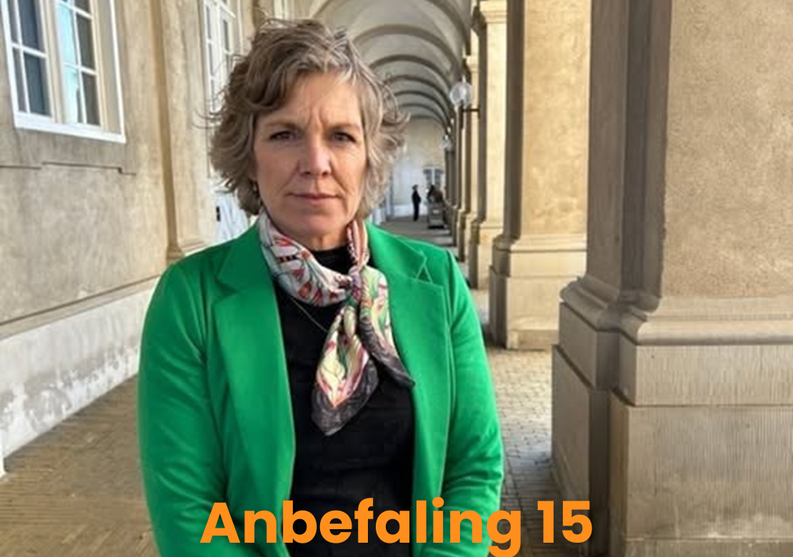 Autismeforeningens formand, Karina Bundgaard. Nedenfor teksten: Anbefaling 15.